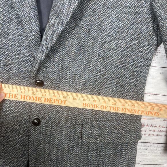 Harris Tweed Herringbone Wool Sport Coat Blazer Jacket Gray Blue 2 Button 44L - Picture 16 of 16